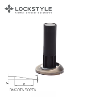 Дверной ограничитель магнитный, скрытый LOCKSTYLE модель STOPPINO Mod. 2 ANTIQUE BRONZE (бронза), 7 мм