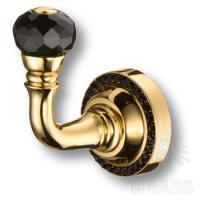 1471-003L BLACK Крючок однорожковый, латунь с чёрным кристаллом, глянцевое золото