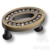 2577-013-32 Ручка кнопка с кристаллами Swarovski, состаренная латунь 32 мм