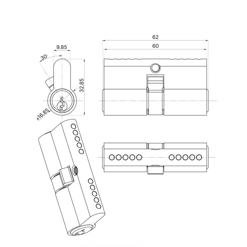 Цилиндровый механизм LOCKSTYLE C30X30DN комплект с ключами, SN (матовый никель)