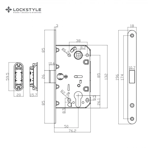 Механизм дверной врезной магнитный под цилиндр LOCKSTYLE М411C стандарт AGB комплект с ответной планкой NBM (мат никель)