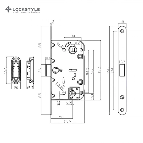 Механизм дверной врезной магнитный LOCKSTYLE М411B стандарт AGB комплект с ответной планкой NBM (матовый никель)