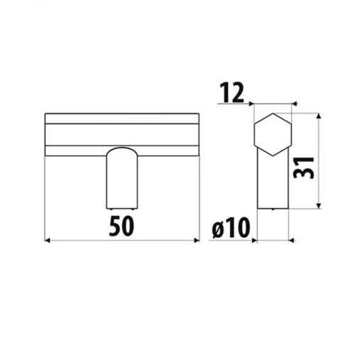Ручка кнопка GS33-L36, Pencil, Т-образная, черный суперматовый, Gamet